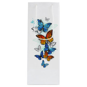 Flying Butterflies Morpho and Monarch Wine Gift Bag