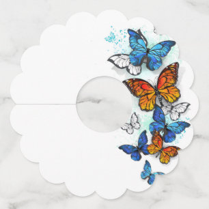 Flying Butterflies Morpho and Monarch Wine Glass Tag