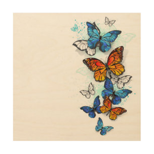 Flying Butterflies Morpho and Monarch Wood Wall Art