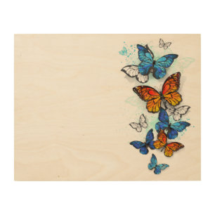 Flying Butterflies Morpho and Monarch Wood Wall Art