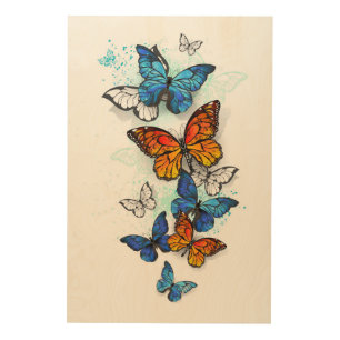 Flying Butterflies Morpho and Monarch Wood Wall Art