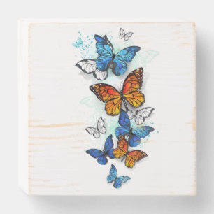 Flying Butterflies Morpho and Monarch Wooden Box Sign