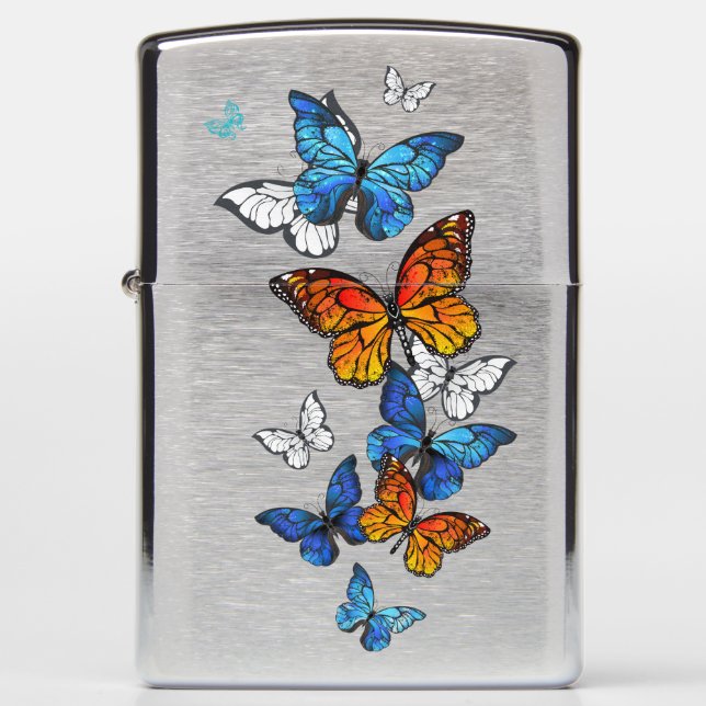 Flying Butterflies Morpho and Monarch Zippo Lighter (Front)