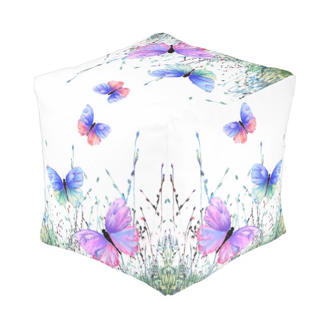 Flying Butterflies Pouf (Angled Back)