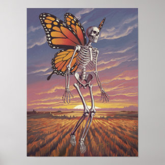 Flying Butterfly Skeleton Print Poster Wall Art