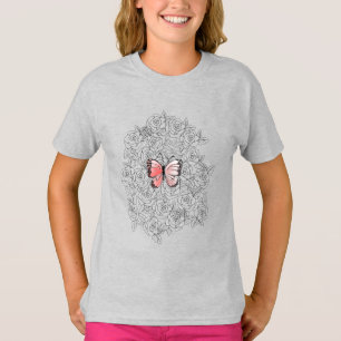 Flying Butterfly T-Shirt with Roses