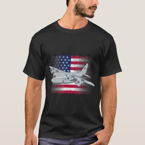 Flying C_130 American Flag Military Airplane C130  T_Shirt