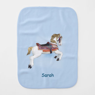 Flying Carousel Horse with Custom Text Baby Burp Cloth