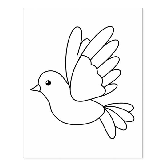 Flying Cartoon Dove Bird Coloring Page Rubber Stamp