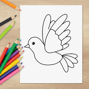 Flying Cartoon Dove Bird Coloring Page Rubber Stamp