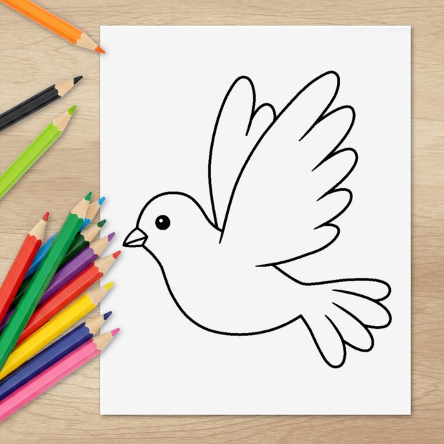 Flying Cartoon Dove Bird Coloring Page Rubber Stamp (Creator Uploaded)
