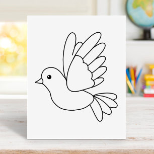 Flying Cartoon Dove Bird Coloring Page Rubber Stamp