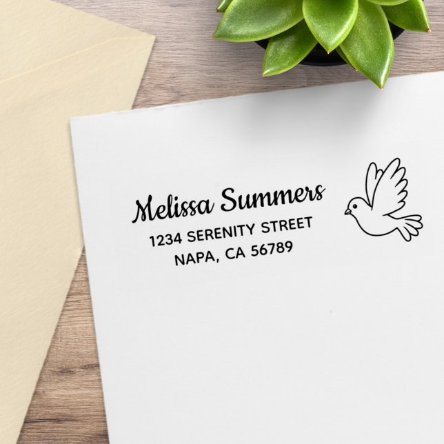 Flying Cartoon Dove Bird Return Address Rubber Stamp (Creator Uploaded)