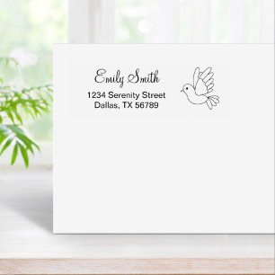 Flying Cartoon Dove Bird Return Address Rubber Stamp