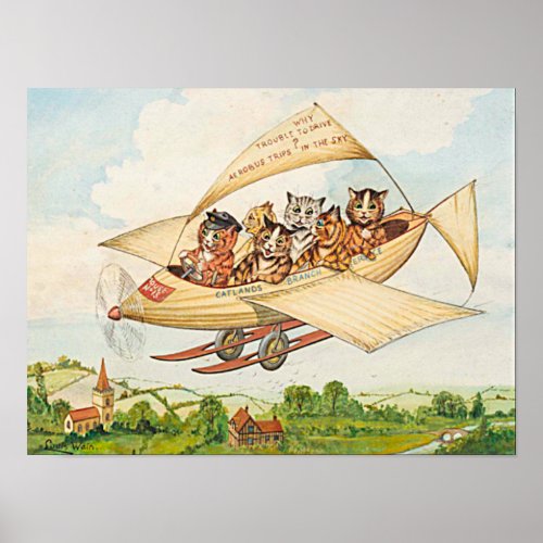 Flying Cats  by Louis Wain  Poster