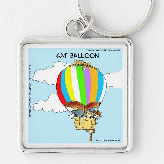 Flying Cats Funny Cartoon Keychain (Front)