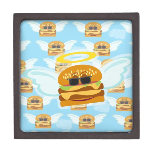 Flying Cheeseburgers Epic Food Cartoon Art Keepsake Box