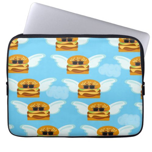 Flying Cheeseburgers Epic Food Cartoon Fun Laptop Sleeve