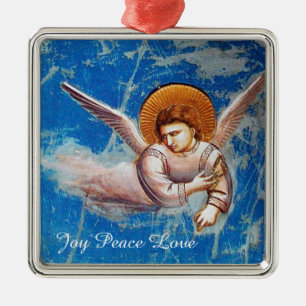 FLYING CHRISTMAS ANGEL IN BLUE. FLIGHT INTO EGYPT METAL ORNAMENT