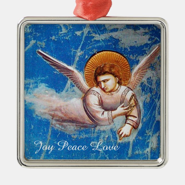FLYING CHRISTMAS ANGEL IN BLUE. FLIGHT INTO EGYPT METAL ORNAMENT (Front)