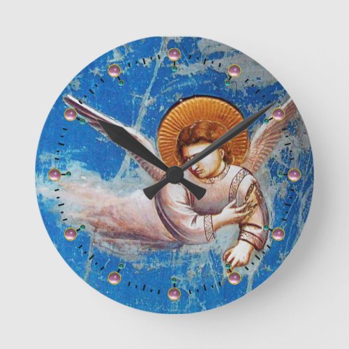 FLYING CHRISTMAS ANGEL IN BLUE SKY ROUND CLOCK