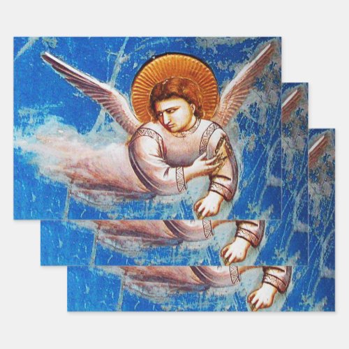 FLYING CHRISTMAS ANGEL IN BLUE SKY WRAPPING PAPER SHEETS