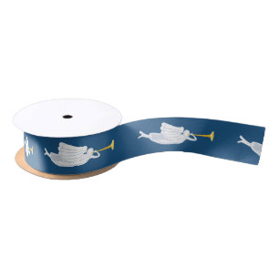 Flying Christmas Angels blowing trumpets Satin Ribbon
