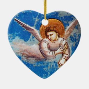FLYING CHRISTMAS ANGELS IN BLUE.FLIGHT INTO EGYPT CERAMIC ORNAMENT