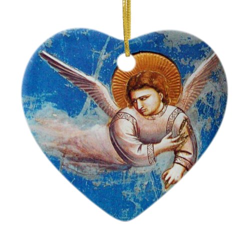 FLYING CHRISTMAS ANGELS IN BLUE.FLIGHT INTO EGYPT CERAMIC ORNAMENT