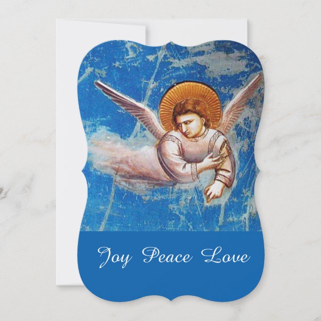FLYING CHRISTMAS ANGELS IN BLUE SKY, HOLIDAY PARTY INVITATION (Front)