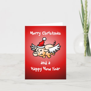 Flying Christmas Pig Card