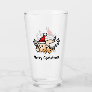 Flying Christmas Pig Glass Tumbler 