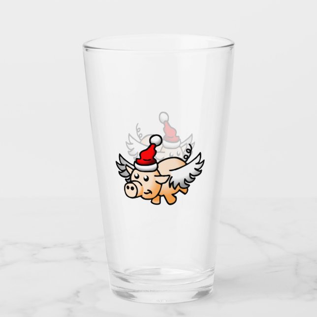 Flying Christmas Pig Glass Tumbler  (Front)