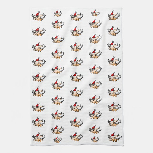 Flying Christmas Pig  Kitchen Towel (Vertical)