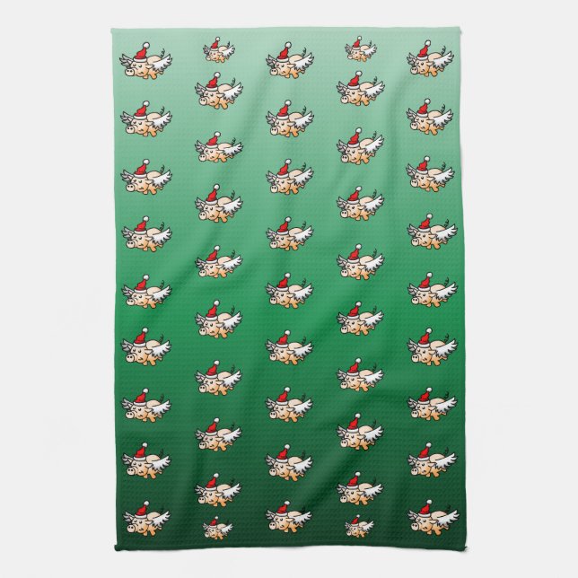 Flying Christmas Pig  Kitchen Towel (Vertical)