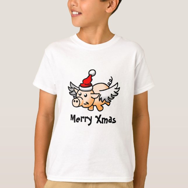 Flying Christmas Pig T-Shirt (Front)