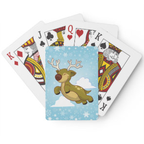 Flying Christmas Reindeer Poker Cards