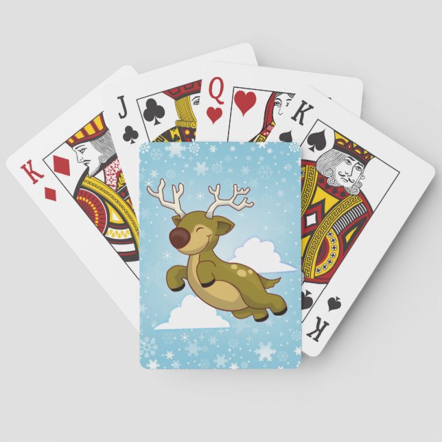 Flying Christmas Reindeer Poker Cards (Back)