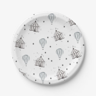 Flying Circus & Hot Air Balloon Watercolor Kids Paper Plates