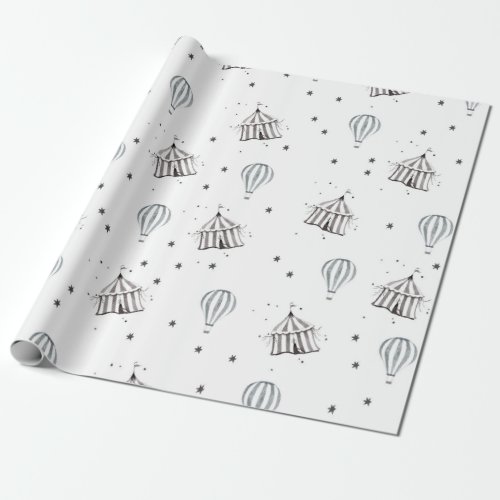 Flying Circus  Hot Air Balloon Watercolor Nursery Wrapping Paper