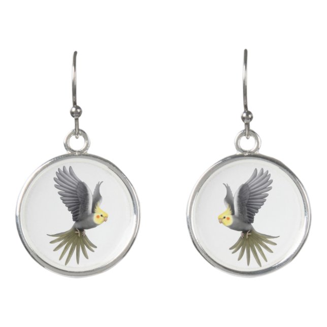 Flying Cockatiel Parrot Drop Earrings (Front)