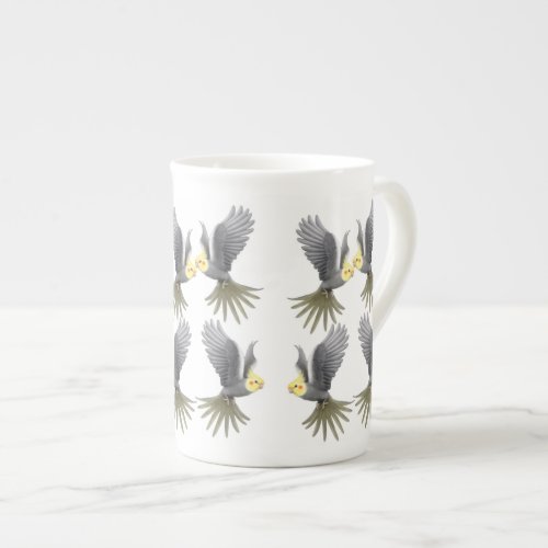 Flying Cockatiel Parrots Bone China Mug