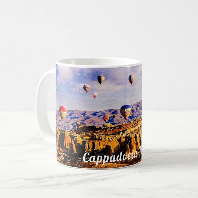 Flying colorful air balloons.  Cappadocia, Turkey. Coffee Mug (Front Left)