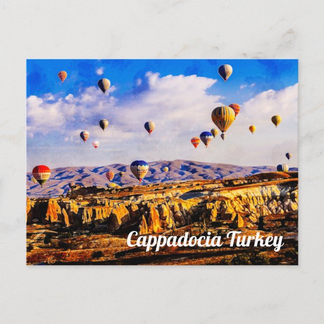Flying colorful air balloons.  Cappadocia, Turkey. Postcard (Front)