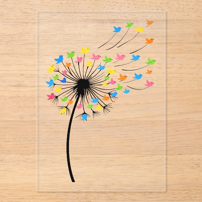 Flying colorful birds dandelion flow acrylic invitations (Front)