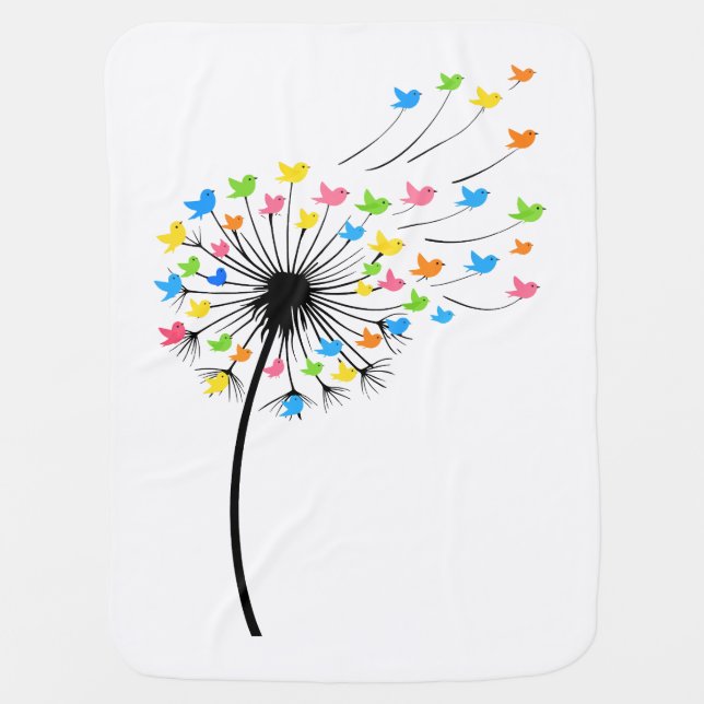 Flying colorful birds dandelion flow baby blanket (Front)