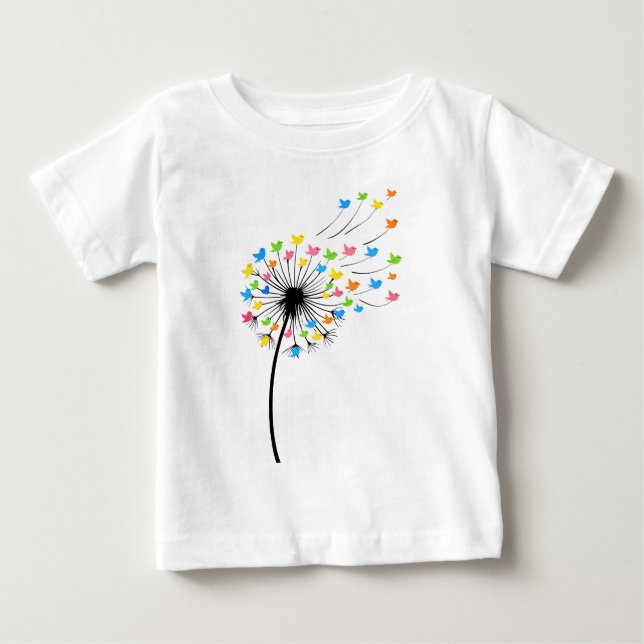 Flying colorful birds dandelion flow baby T-Shirt (Front)