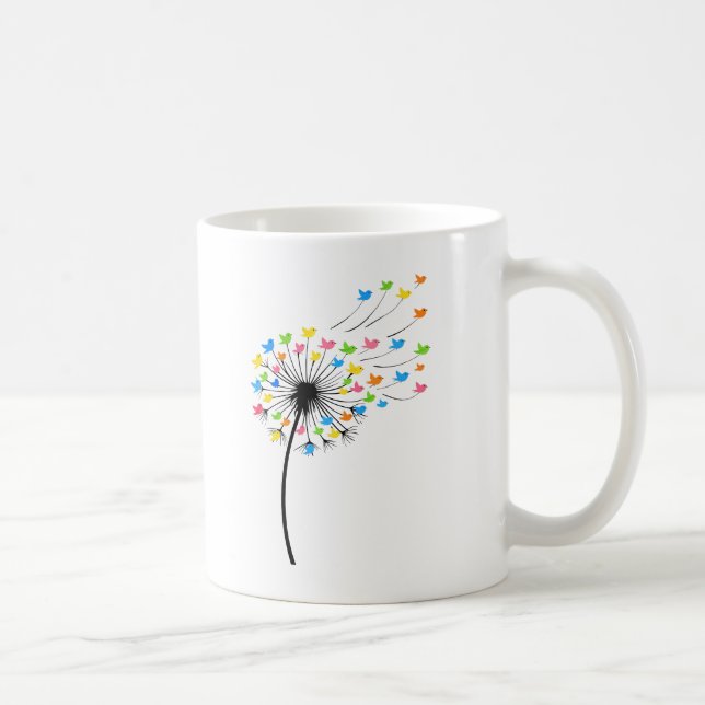 Flying colorful birds dandelion flow coffee mug (Right)