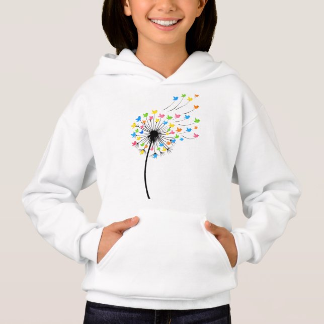Flying colorful birds dandelion flow hoodie (Front)