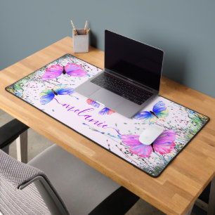 Flying Colorful Butterflies Custom Name Desk Mat